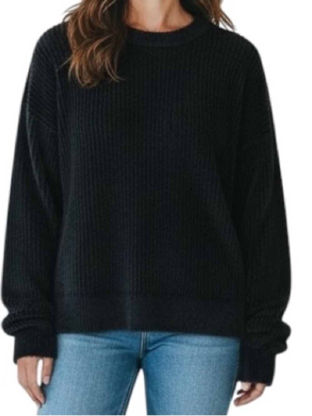 Abercrombie & Fitch Black Rib-Knit Fuzzy Crewneck Cropped Sweater S